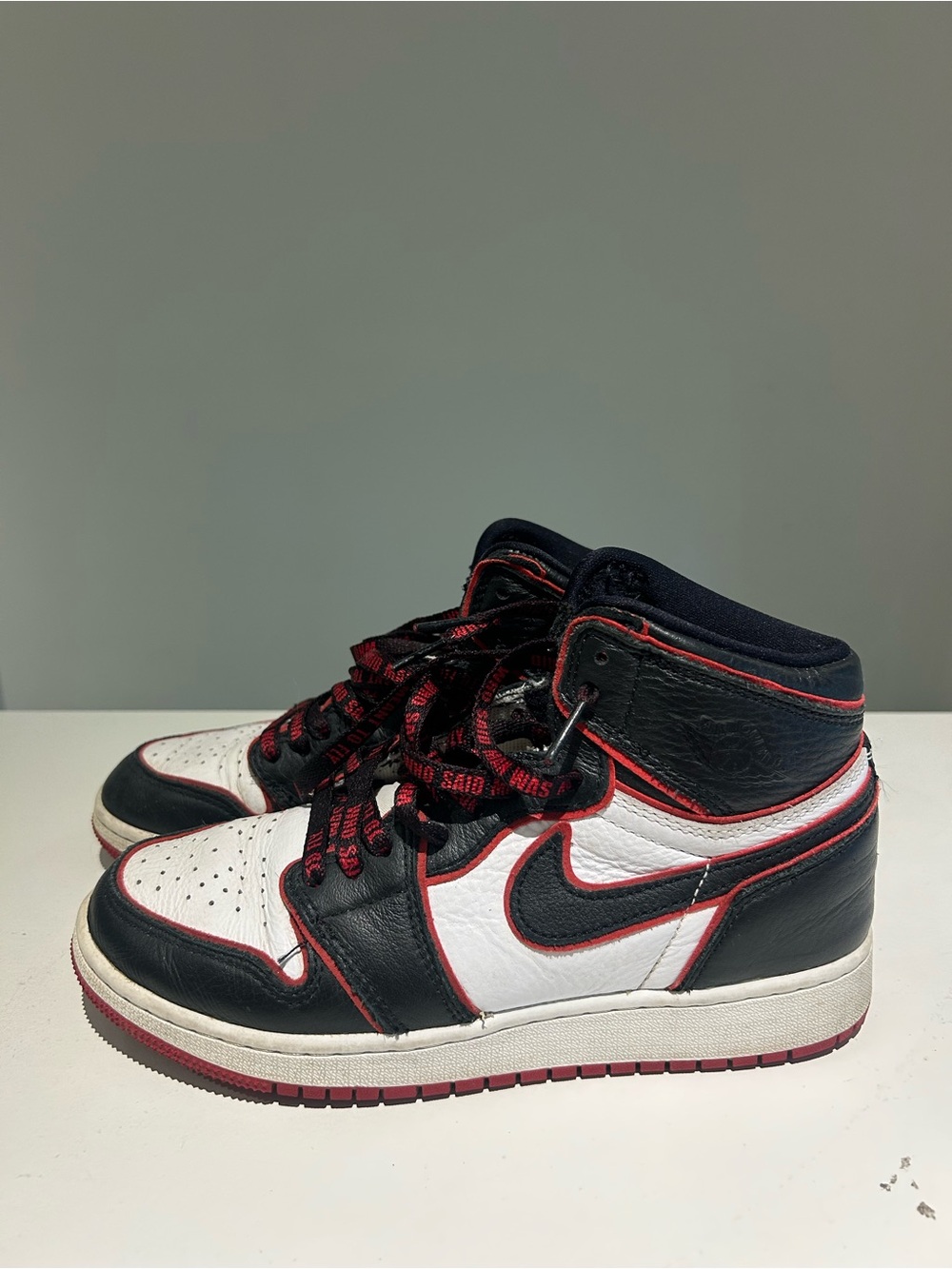 Nike Air Jordan 1 High Top Black White Red Trim Sneakers